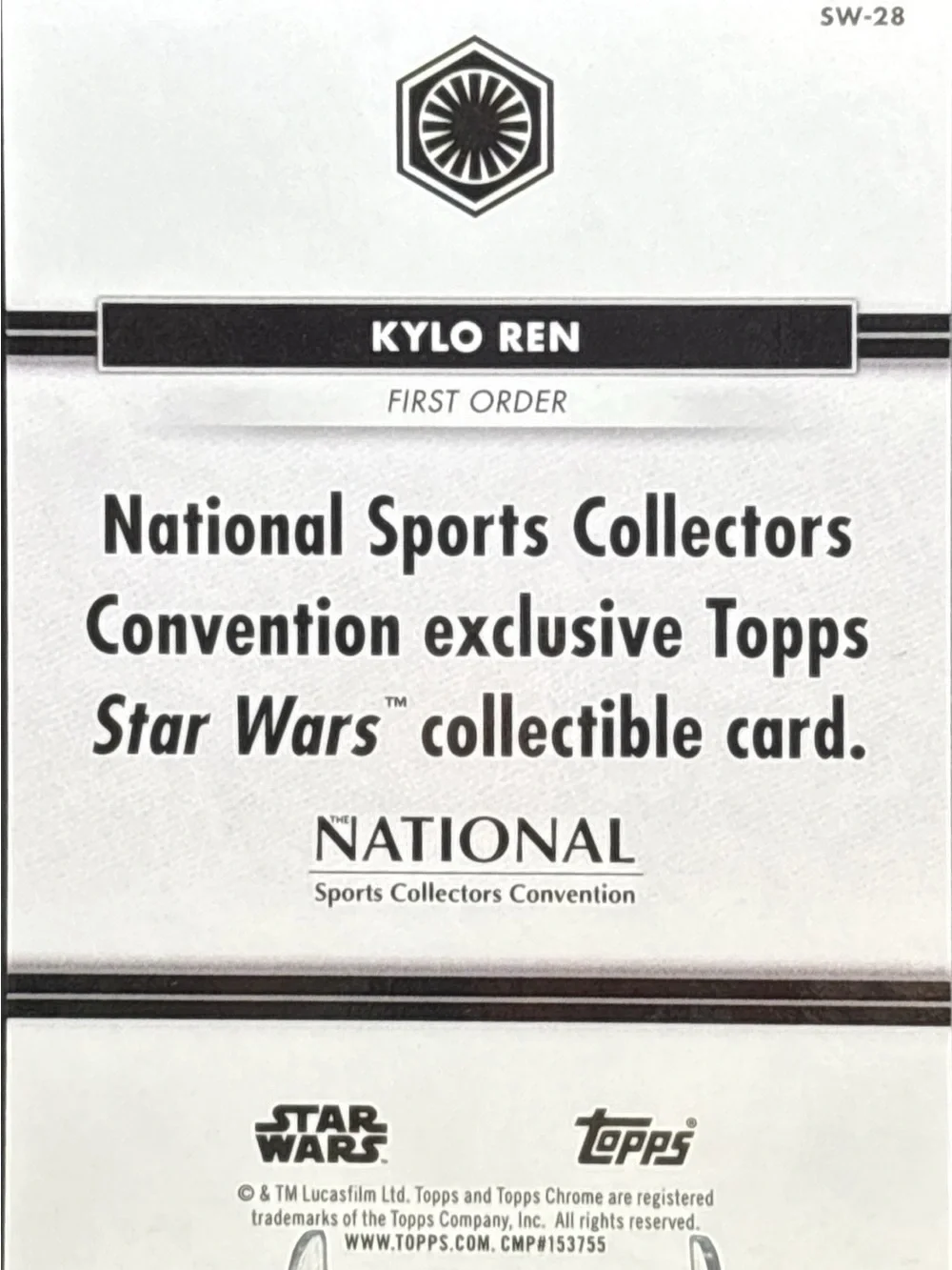 Topps Star Wars Kylo Ren Chrome Trading Card - National Convention LE 3/10